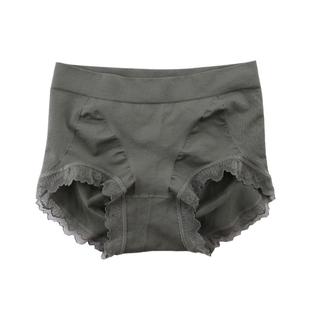 3条装 中腰无缝一片式收腹提臀包臀平角青年纯色棉档蕾丝边内裤女