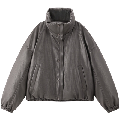 【商场同款】太平鸟仿蛋白PU皮羽绒服女白鸭绒外套女A1ACF4310