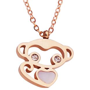 钛钢小猴项链女防过敏不掉色彩金 生肖猴子吊坠18K玫瑰金锁骨链