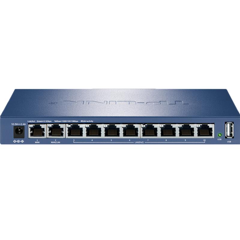 普联TP-LINK TL-R5010PE-AC 10口全2.5G一体有线路由器8口PoE供电AP管理AC易展Mesh超千兆双WAN叠加弱电箱USB