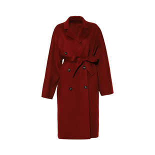 DPLAY【黑标】2025年冬季休闲红色100绵羊毛大衣长款毛呢外套