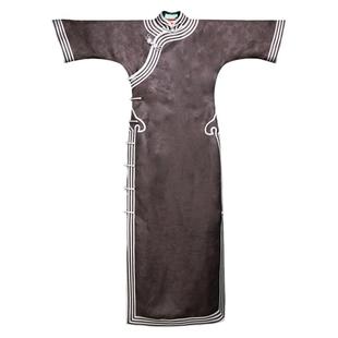 文墨轩* 三重门提花真丝香云纱古法一片式无省修身七分袖旗袍复古