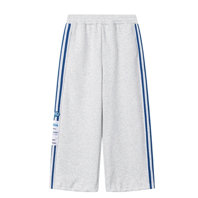 韩范撞色学院风直筒阔腿运动卫裤