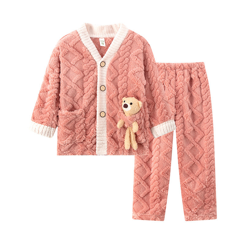 儿童法兰绒睡衣珊瑚绒家居服套装