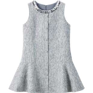 乐町韩系千金感连衣裙女装2025年秋季新款宽松领口珠片花朵裙子