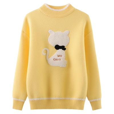 女童一体绒毛衣针织衫韩版秋冬