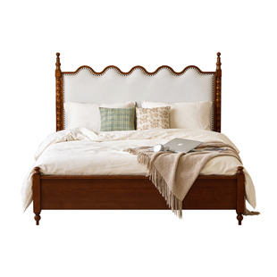 法式全实木主卧1米8双人大床复古高脚美式中古风家用储物软靠皮床