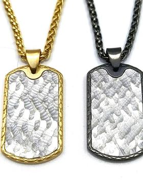 不锈钢锤纹军牌项链个性款
