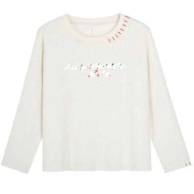 大码韩版刺绣彩点慵懒风长袖T恤