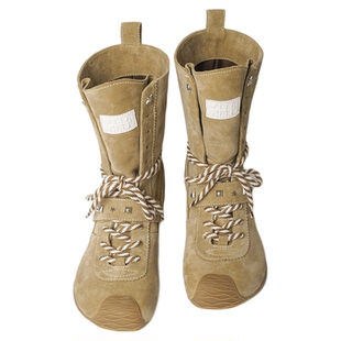 LABERTHREE秋冬新品焦糖朗姆复古拼接大头德训靴设计感休闲短靴女