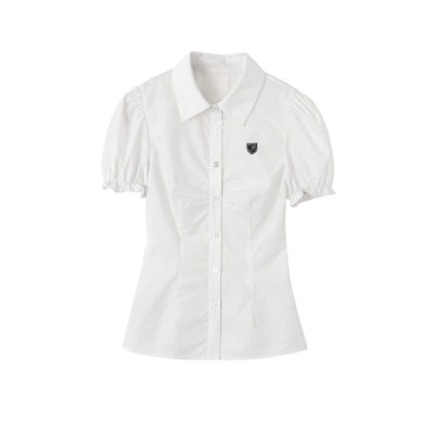 夏季设计感收腰泡泡袖短袖衬衣女