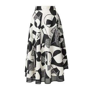 颜域黑白印花半身裙女夏季2026新款正反两穿A字裙中长款高腰裙子