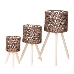 简约编制高脚花盆花架大容量编织圆形托特包家居装饰植物盆