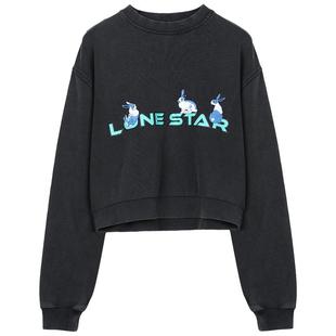 未知未觉2024年春新品短款复古圆领长袖刺绣印花卫衣女W311V11517