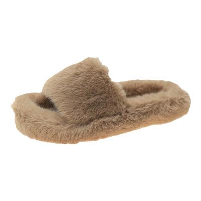 女士毛毛绒棉拖鞋2025新款时尚秋冬办公室内可外穿保暖厚底一字拖