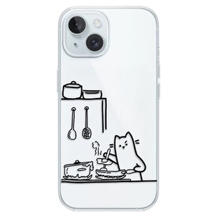 认真干饭猫咪情侣手机壳适用于iPhone17苹果16promax/15plus/OPPOreno13华为mate60VIVOx200小米三星