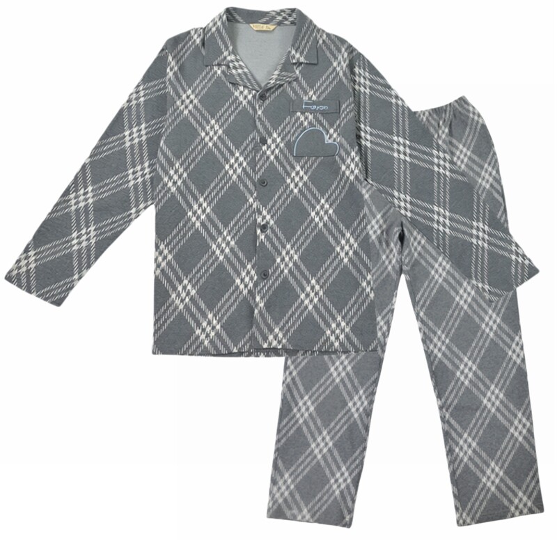 情侣家居服长袖纯棉提花睡衣