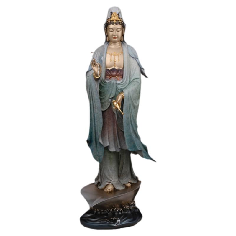 纯铜精雕高温着色一叶观音工艺品