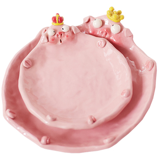 言下陶瓷餐饮具粉色猪猪盘子可爱女生手工釉下彩水果礼物稀奇古怪