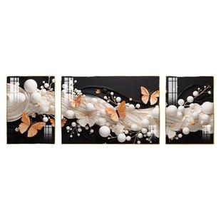 现代简约客厅沙发背景墙装饰画新款高档三联抽象画电视墙蝴蝶壁画