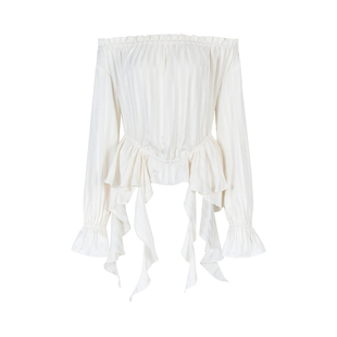 创世纪元【日夜流光】法式上衣设计感小衫薄款一字肩荷叶边衬衫女