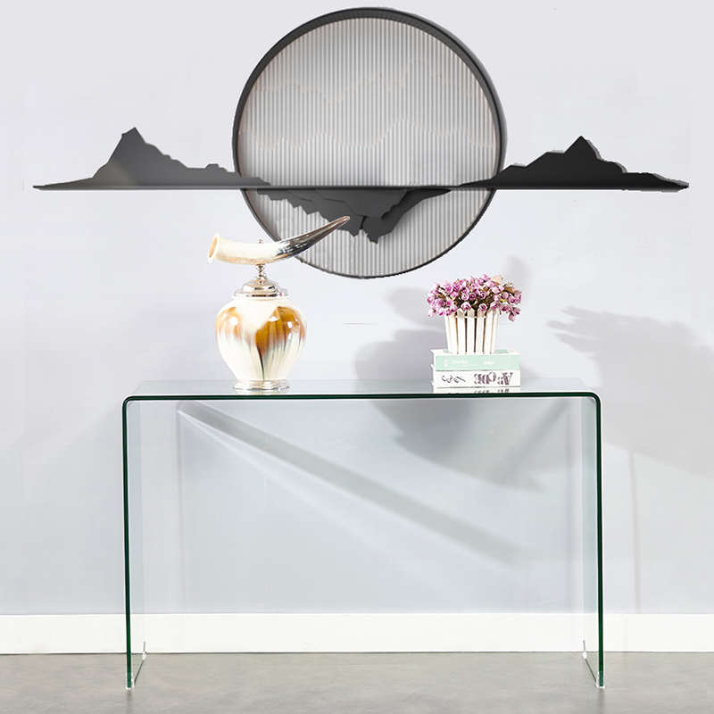 玄关桌简约现代供桌新中式条案入户玄关台进门玻璃桌摆件窄桌条几