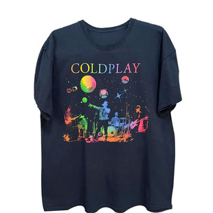 Coldplay酷玩乐队水彩梦幻风短袖T恤OS美式童趣简约重磅棉半袖潮