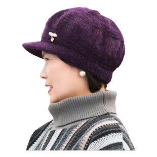 中老年女毛线帽老人冬天戴的帽子老太太冬季保暖加绒针织帽妈妈帽