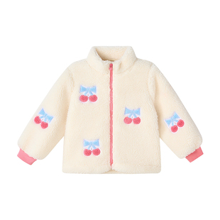 笛莎童装女童加绒外套冬季新款儿童女孩宝宝加厚绒绒立领保暖上衣