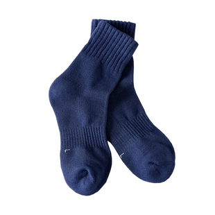 藏青色儿童袜子无骨棉袜毛巾底运动袜男童厚袜子秋冬学生袜深蓝色