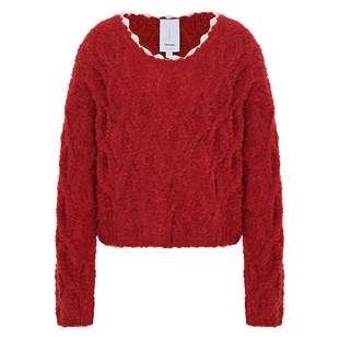 【周也明星同款】Fabrique 玛瑙红马海毛冬季新品圆领针织毛衣女
