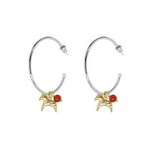 LAZY CIRCLES红玛瑙小马耳圈可拆卸吊坠耳环圣诞礼物新年好朋友