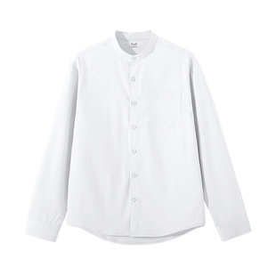 猫人白色休闲衬衫男2026新款春小众亨利领长袖商务通勤衬衣男款J