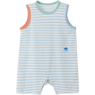【新品】papa爬爬夏季婴儿衣服无袖网眼透气亲肤男女宝宝连体衣