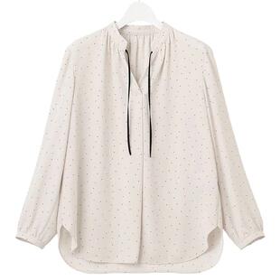 23区日系春季通勤职业宽松立领套头点点长袖衬衣内搭衬衫商场同款