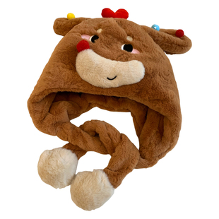 耳朵会动可爱彩色腊肠狗毛绒帽子女冬加绒加厚保暖防寒护耳雷锋帽