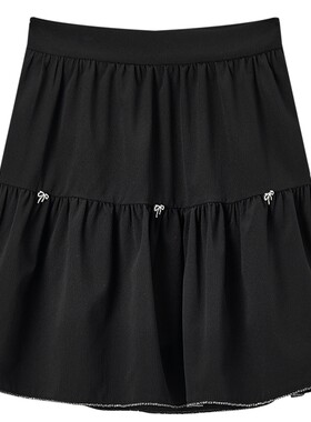 爱居兔夏季黑色短款半身裙伞裙