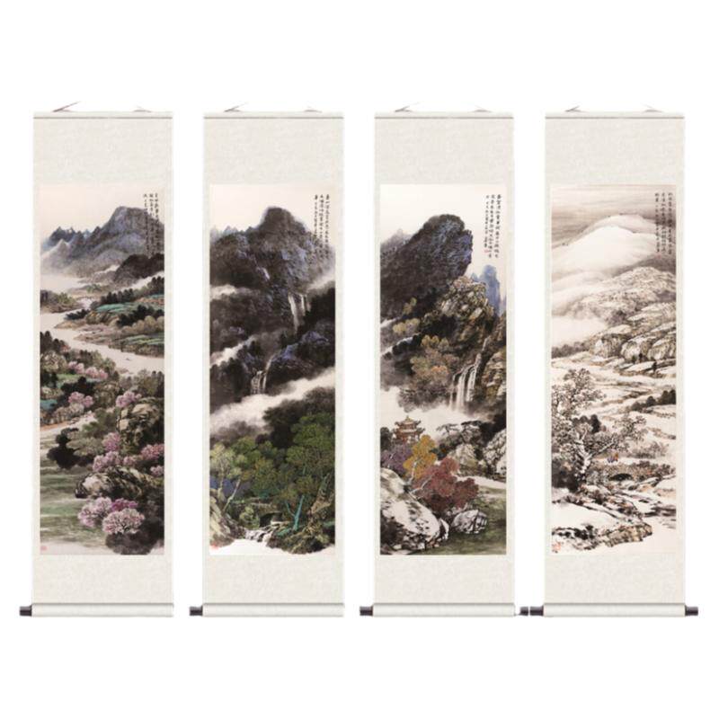 高档国画荷花花鸟画四联挂画