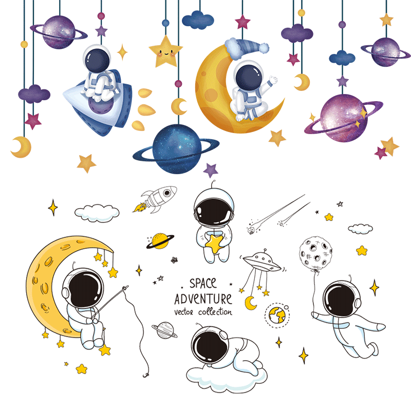 宇航员墙贴纸太空星球主题装饰