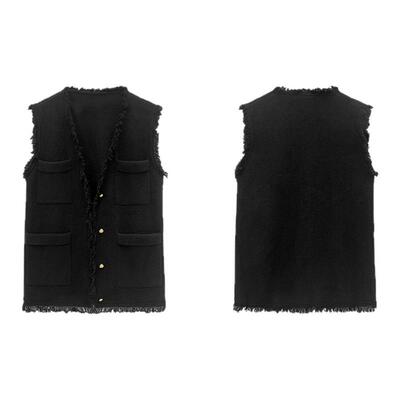 dfvc单排扣通勤常规V领毛边马甲