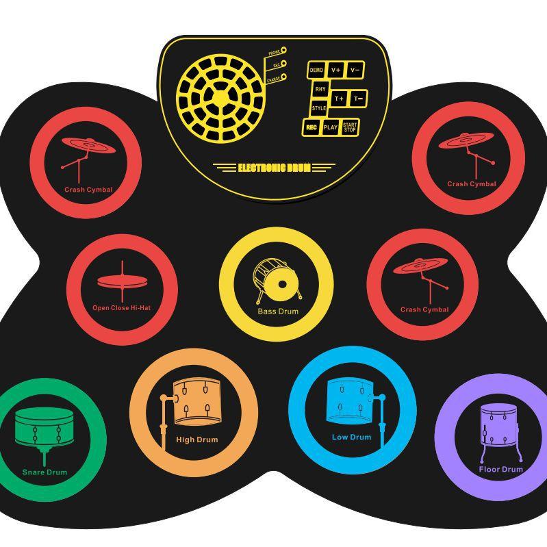 儿童圣诞节礼物彩色电子鼓喇叭锂电硅胶乐器带电子手卷鼓内置