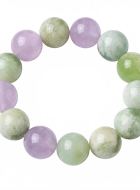 Nicole「芋泥青提奶盖」原创天然紫水晶手链岫玉大卡水晶手串礼物