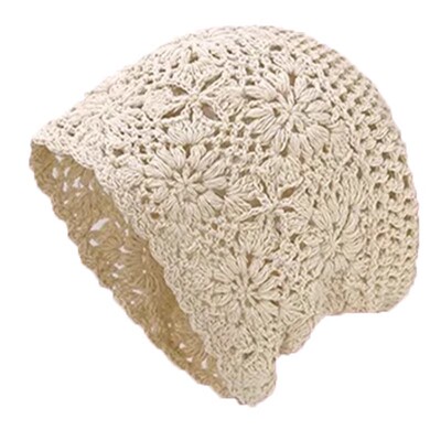 夏季钩花镂空大头围显脸小针织帽