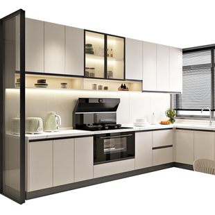 金牌厨柜轻奢家用开放式厨房橱柜整体厨房石英石灶台一体柜子定制