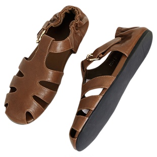 Mantener Gran罗马包头凉鞋猪笼鞋夏季平底超软小羊皮女鞋 MG女鞋