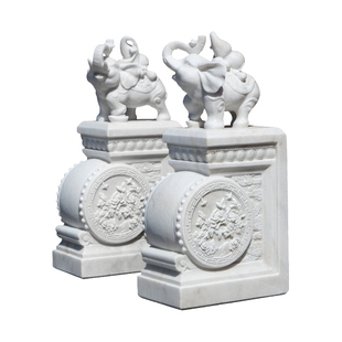 石雕门墩天然汉白玉石抱鼓石大象庭院别墅门口大理石小象雕塑一对