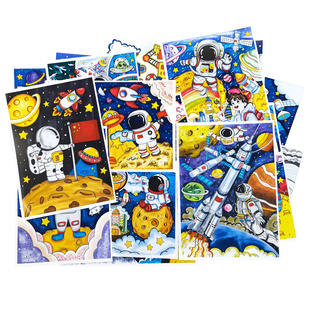 科幻画儿童画畅想未来世界太空宇航员城市科技黑白简笔画4k开8k