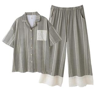 睡衣女士夏季莫代尔短袖长裤薄款夏天冰丝凉感高级感阔腿裤家居服