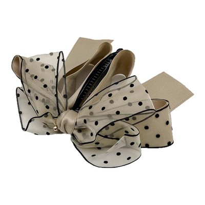 FUNCOCO｜显发量多~黑色波点蝴蝶结竖夹防滑香蕉夹发量少马尾发夹