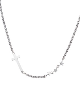 整体纯银十字架星星锁骨链设计感